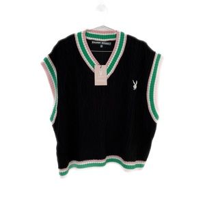 Playboy x Missguided Black Oversized Knit Cricket Vest